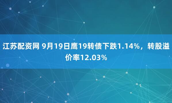 江苏配资网 9月19日鹰19转债下跌1.14%，转股溢价率12.03%